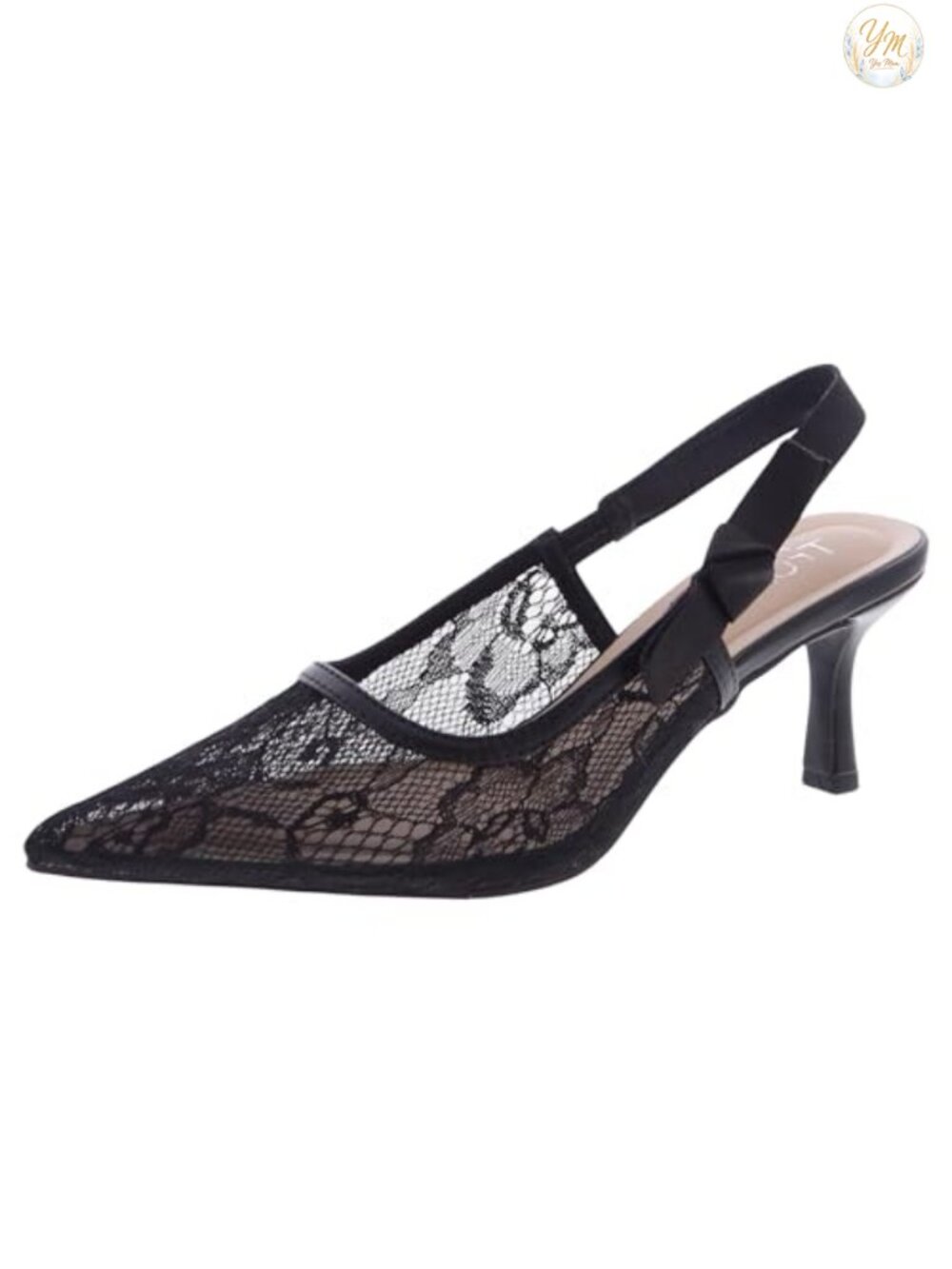 Women's Pointed Toe Kitten Heel Pumps Slingback Short Heel Slip On Pump Faux